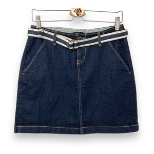 Cable & Gauge Jean Skirt Mini Dark Blue Denim Belt Sporty Pockets Size 2
